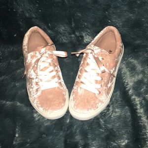 Blush pink velvet sneakers